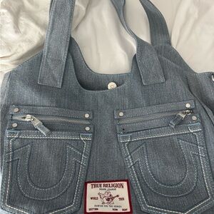 True Religion Light Blue Denim Tote